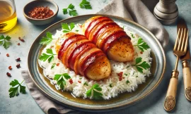 Quick and Easy Bacon-Wrapped Chicken with Fluffy Rice