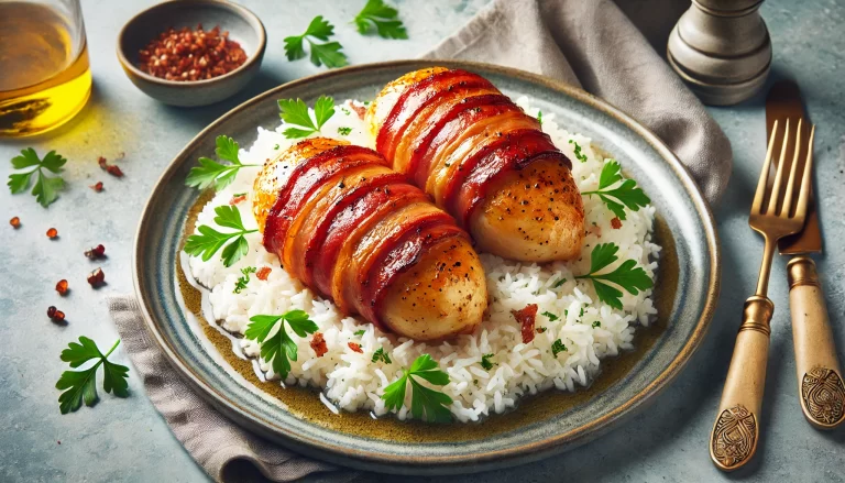 Read more about the article Quick and Easy Bacon-Wrapped Chicken with Fluffy Rice